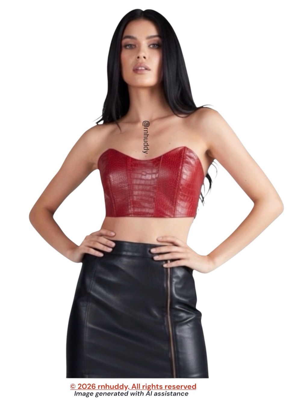 Finesse XS red croc faux leather cropped corset top